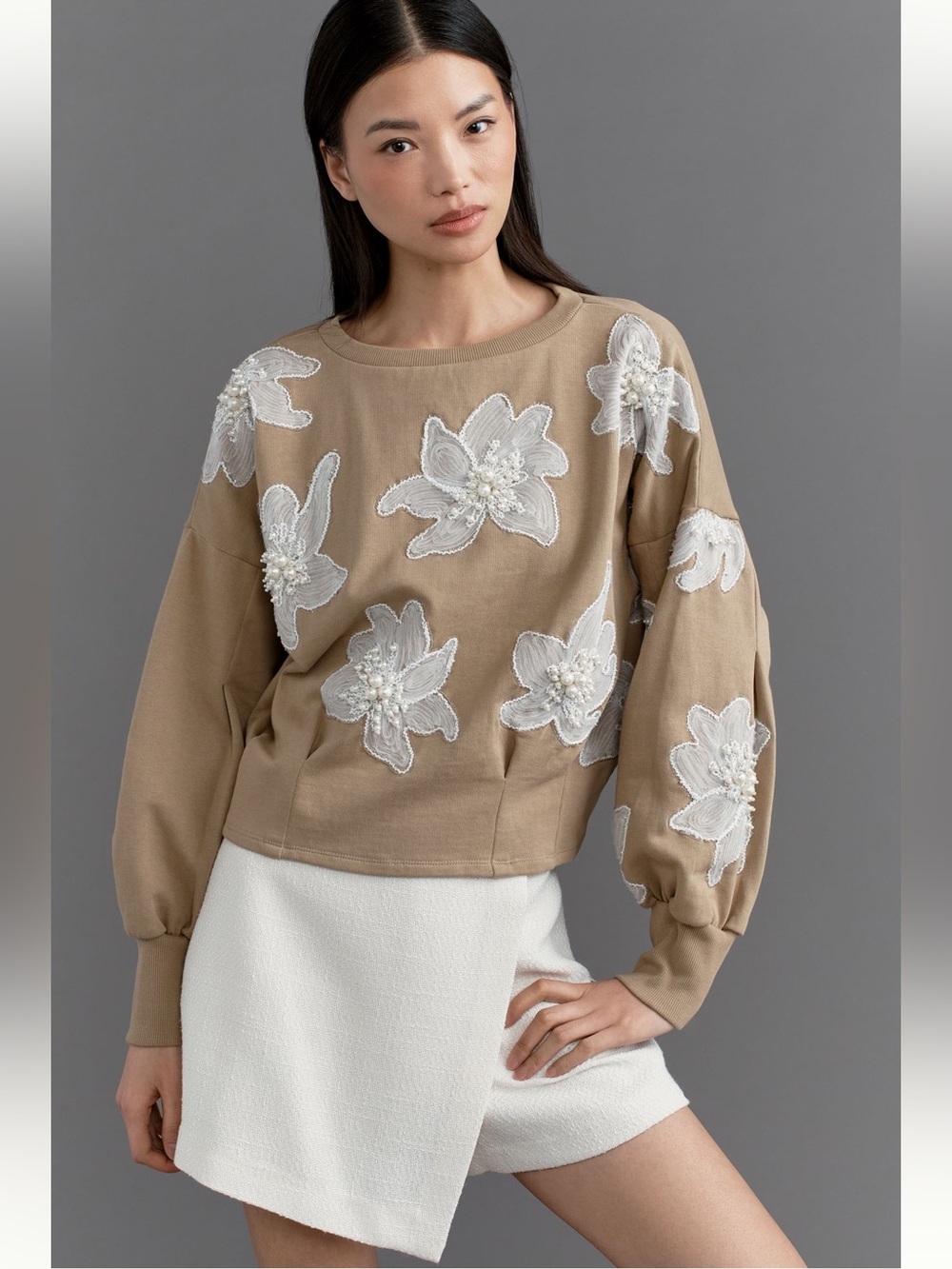 Ollari Deco Floral Embellished Pullover from Anthropologie NWT